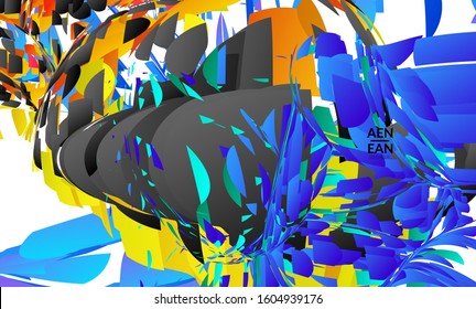 Abstract landing page template with bright colored random small particle explosion. Sport music social media layout. Optical art dynamic background with outer space motion. Futuristic vector.
