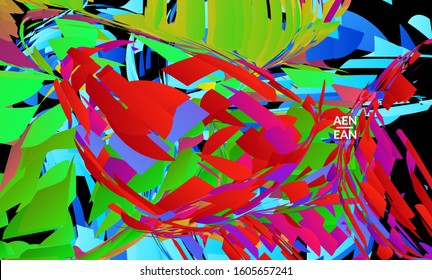 Abstract landing page template with bright colored random small particle explosion. Sport music social media layout. Optical art dynamic background with outer space motion. Futuristic vector.