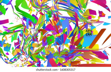 Abstract landing page template with bright colored random small particle explosion. Sport music social media layout. Optical art dynamic background with outer space motion. Futuristic vector.