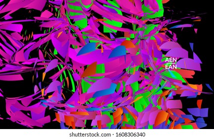 Abstract landing page template with bright colored random small particle explosion. Sport music social media layout. Optical art dynamic background with outer space motion. Futuristic vector.