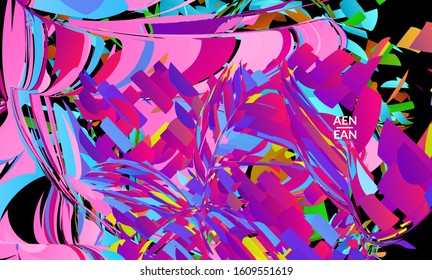 Abstract landing page template with bright colored random small particle explosion. Sport music social media layout. Optical art dynamic background with outer space motion. Futuristic vector.