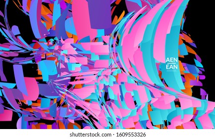 Abstract landing page template with bright colored random small particle explosion. Sport music social media layout. Optical art dynamic background with outer space motion. Futuristic vector.