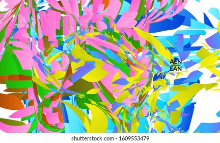 Abstract landing page template with bright colored random small particle explosion. Sport music social media layout. Optical art dynamic background with outer space motion. Futuristic vector.