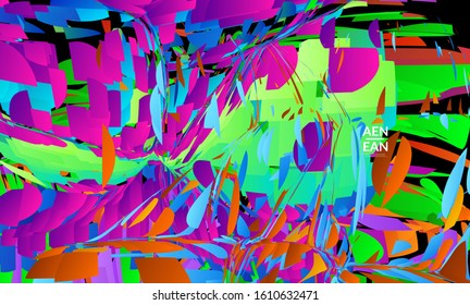 Abstract landing page template with bright colored random small particle explosion. Sport music social media layout. Optical art dynamic background with outer space motion. Futuristic vector.
