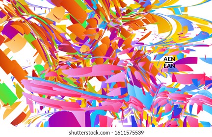 Abstract landing page template with bright colored random small particle explosion. Sport music social media layout. Optical art dynamic background with outer space motion. Futuristic vector.