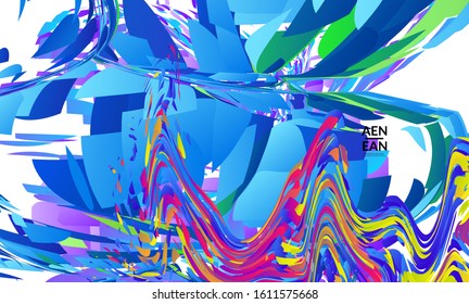 Abstract landing page template with bright colored random small particle explosion. Sport music social media layout. Optical art dynamic background with outer space motion. Futuristic vector.
