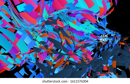 Abstract landing page template with bright colored random small particle explosion. Sport music social media layout. Optical art dynamic background with outer space motion. Futuristic vector.