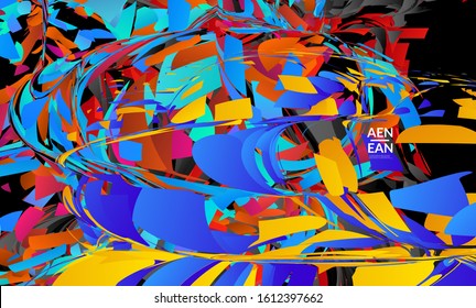 Abstract landing page template with bright colored random small particle explosion. Sport music social media layout. Optical art dynamic background with outer space motion. Futuristic vector.