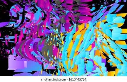 Abstract landing page template with bright colored random small particle explosion. Sport music social media layout. Optical art dynamic background with outer space motion. Futuristic vector.