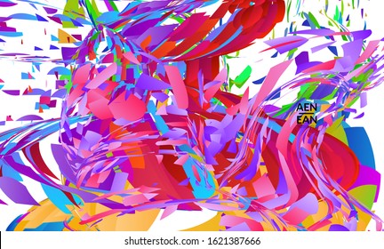 Abstract landing page template with bright colored random small particle explosion. Sport music social media layout. Optical art dynamic background with outer space motion. Futuristic vector.