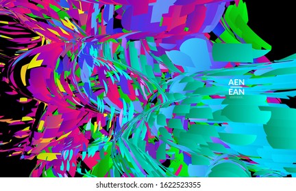 Abstract landing page template with bright colored random small particle explosion. Sport music social media layout. Optical art dynamic background with outer space motion. Futuristic vector.
