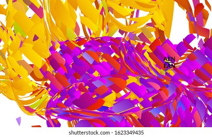 Abstract landing page template with bright colored random small particle explosion. Sport music social media layout. Optical art dynamic background with outer space motion. Futuristic vector.