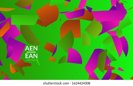 Abstract landing page template with bright colored random confetti ieces. Dynamic modern design with scattered gradient geometric shapes. Simple colorful futuristic elements. Sport music social media layout.