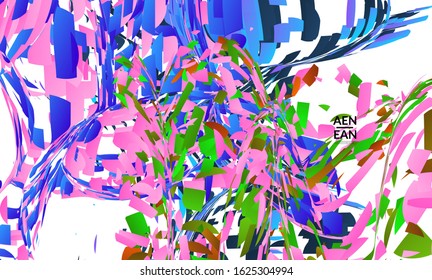 Abstract landing page template with bright colored random small particle explosion. Sport music social media layout. Optical art dynamic background with outer space motion. Futuristic vector.