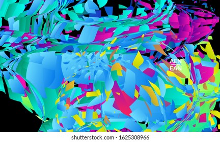 Abstract landing page template with bright colored random small particle explosion. Sport music social media layout. Optical art dynamic background with outer space motion. Futuristic vector.