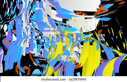 Abstract landing page template with bright colored random small particle explosion. Sport music social media layout. Optical art dynamic background with outer space motion. Futuristic vector.