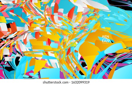 Abstract landing page template with bright colored random small particle explosion. Sport music social media layout. Optical art dynamic background with outer space motion. Futuristic vector.