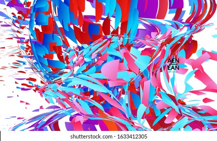 Abstract landing page template with bright colored random small particle explosion. Sport music social media layout. Optical art dynamic background with outer space motion. Futuristic vector.