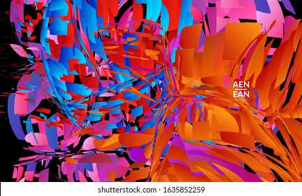 Abstract landing page template with bright colored random small particle explosion. Sport music social media layout. Optical art dynamic background with outer space motion. Futuristic vector.