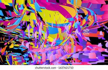 Abstract landing page template with bright colored random small particle explosion. Sport music social media layout. Optical art dynamic background with outer space motion. Futuristic vector.