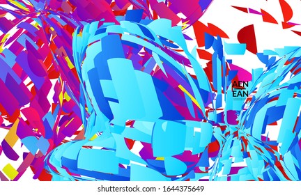 Abstract landing page template with bright colored random small particle explosion. Sport music social media layout. Optical art dynamic background with outer space motion. Futuristic vector.