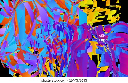 Abstract landing page template with bright colored random small particle explosion. Sport music social media layout. Optical art dynamic background with outer space motion. Futuristic vector.