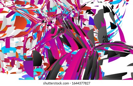 Abstract landing page template with bright colored random small particle explosion. Sport music social media layout. Optical art dynamic background with outer space motion. Futuristic vector.