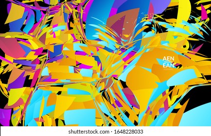 Plantilla de página de inicio abstracta con explosión aleatoria de partículas pequeñas de color brillante. Diseño de medios sociales de música deportiva. Fondo dinámico de arte óptico con movimiento en el espacio ultraterrestre. Vector futurista.