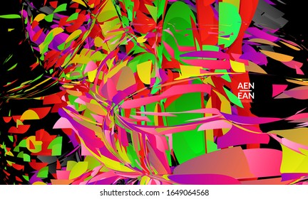 Abstract landing page template with bright colored random small particle explosion. Sport music social media layout. Optical art dynamic background with outer space motion. Futuristic vector.