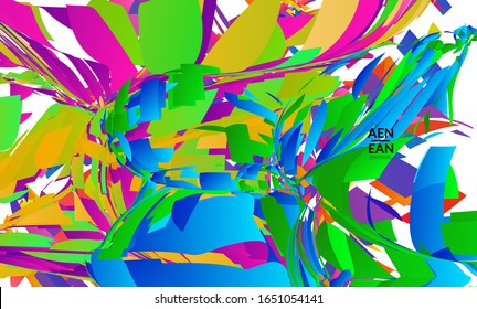 Abstract landing page template with bright colored random small particle explosion. Sport music social media layout. Optical art dynamic background with outer space motion. Futuristic vector.