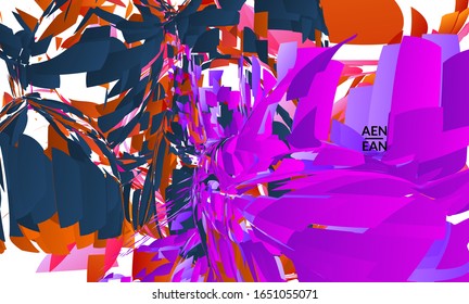 Plantilla de página de inicio abstracta con explosión aleatoria de partículas pequeñas de color brillante. Diseño de medios sociales de música deportiva. Fondo dinámico de arte óptico con movimiento en el espacio ultraterrestre. Vector futurista.