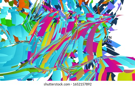 Abstract landing page template with bright colored random small particle explosion. Sport music social media layout. Optical art dynamic background with outer space motion. Futuristic vector.