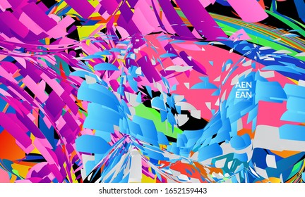 Abstrakte Landing Page-Vorlage mit hellfarbiger Zufallsfraktion kleine Teilchen Explosion. Social Media-Layout von Sportmusik. Optische Kunst, dynamischer Hintergrund mit Bewegung im Weltraum. Futuristische Vektorillustration.