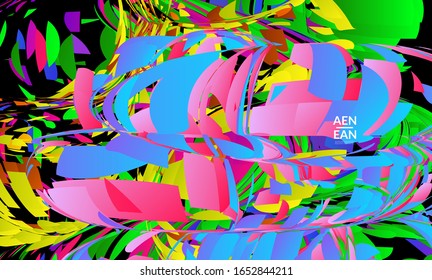 Abstract landing page template with bright colored random small particle explosion. Sport music social media layout. Optical art dynamic background with outer space motion. Futuristic vector.