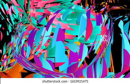 Abstract landing page template with bright colored random small particle explosion. Sport music social media layout. Optical art dynamic background with outer space motion. Futuristic vector.