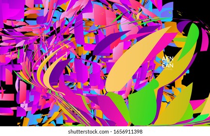 Abstract landing page template with bright colored random small particle explosion. Sport music social media layout. Optical art dynamic background with outer space motion. Futuristic vector.