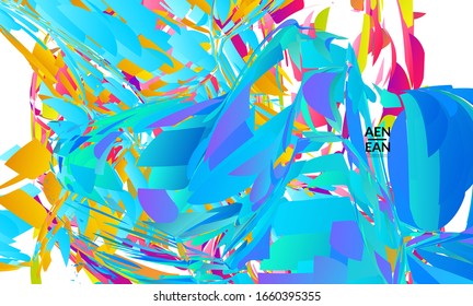 Abstract landing page template with bright colored random small particle explosion. Sport music social media layout. Optical art dynamic background with outer space motion. Futuristic vector.