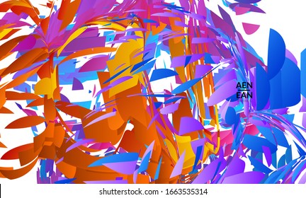 Abstract landing page template with bright colored random small particle explosion. Sport music social media layout. Optical art dynamic background with outer space motion. Futuristic vector.