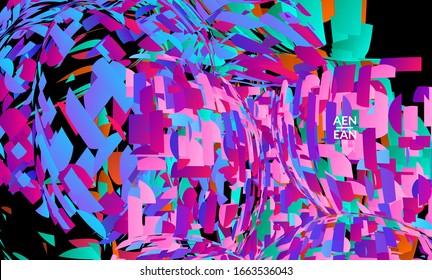 Abstract landing page template with bright colored random small particle explosion. Sport music social media layout. Optical art dynamic background with outer space motion. Futuristic vector.