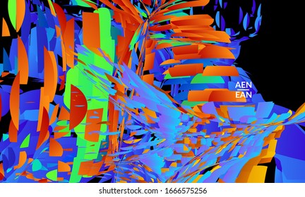 Abstract landing page template with bright colored random small particle explosion. Sport music social media layout. Optical art dynamic background with outer space motion. Futuristic vector.