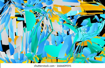 Abstract landing page template with bright colored random small particle explosion. Sport music social media layout. Optical art dynamic background with outer space motion. Futuristic vector.