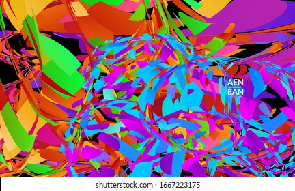 Abstract landing page template with bright colored random small particle explosion. Sport music social media layout. Optical art dynamic background with outer space motion. Futuristic vector.