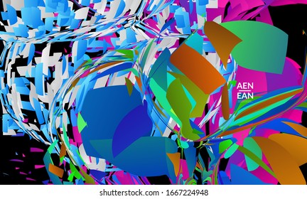 Abstract landing page template with bright colored random small particle explosion. Sport music social media layout. Optical art dynamic background with outer space motion. Futuristic vector.