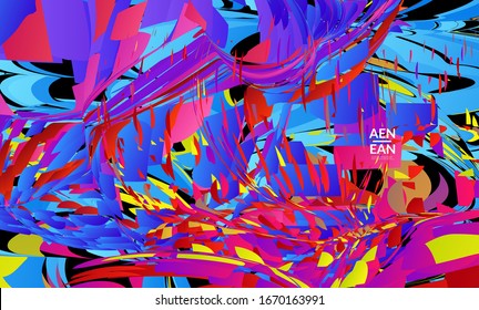 Abstract landing page template with bright colored random small particle explosion. Sport music social media layout. Optical art dynamic background with outer space motion. Futuristic vector.