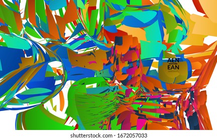 Abstract landing page template with bright colored random small particle explosion. Sport music social media layout. Optical art dynamic background with outer space motion. Futuristic vector.