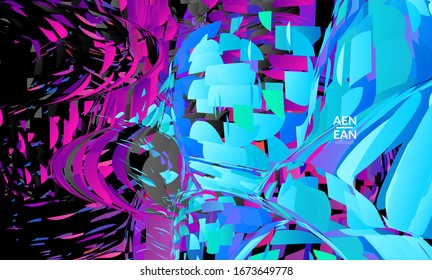 Abstract landing page template with bright colored random small particle explosion. Sport music social media layout. Optical art dynamic background with outer space motion. Futuristic vector.