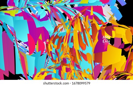Abstract landing page template with bright colored random small particle explosion. Sport music social media layout. Optical art dynamic background with outer space motion. Futuristic vector.