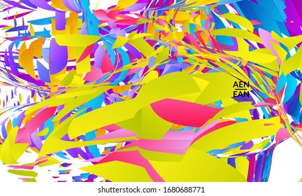Abstract landing page template with bright colored random small particle explosion. Sport music social media layout. Optical art dynamic background with outer space motion. Futuristic vector.