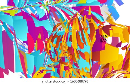 Abstract landing page template with bright colored random small particle explosion. Sport music social media layout. Optical art dynamic background with outer space motion. Futuristic vector.