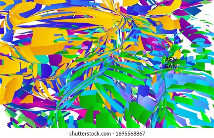 Abstract landing page template with bright colored random small particle explosion. Sport music social media layout. Optical art dynamic background with outer space motion. Futuristic vector.